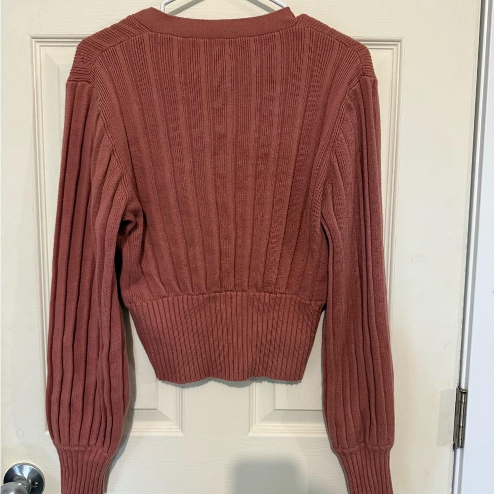 Wilfred Pink Cropped Cardigan Sweater with Balloon Sleeves - Picture 4 of 4